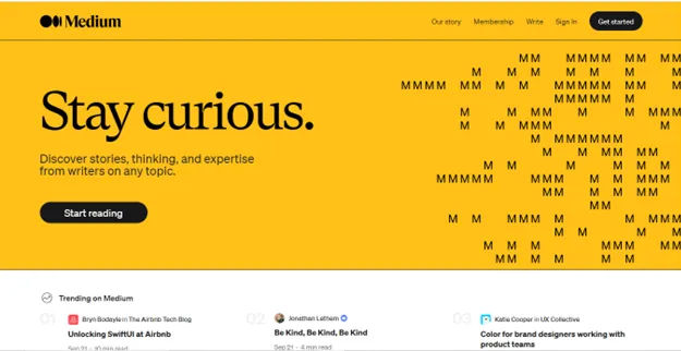 Screenshot of Medium Home Page